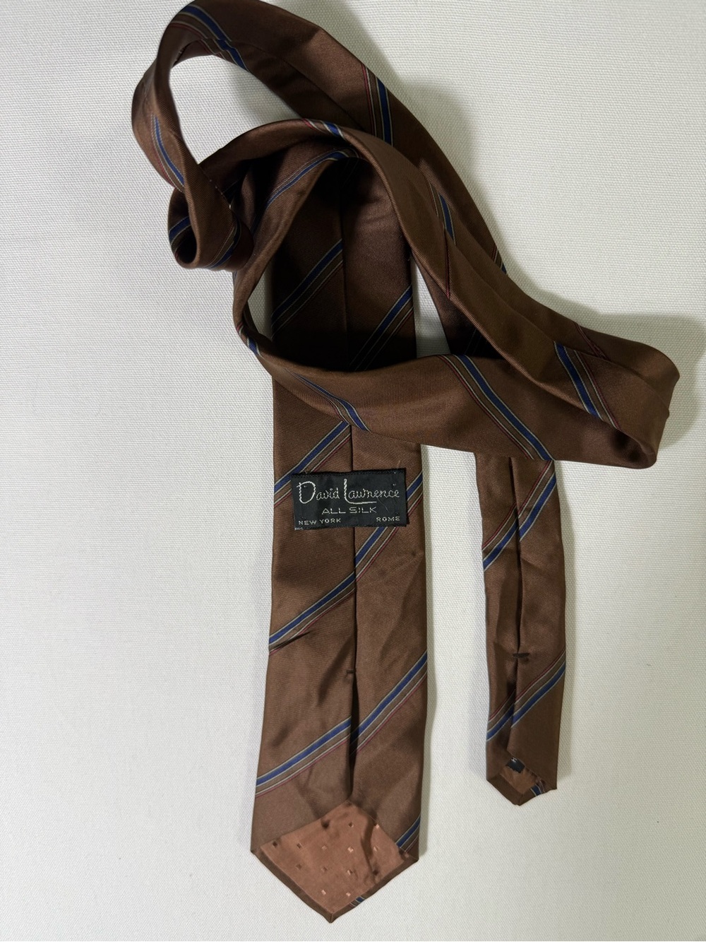 David Lawrence Brown Stripe Silk Tie with Blue Accents